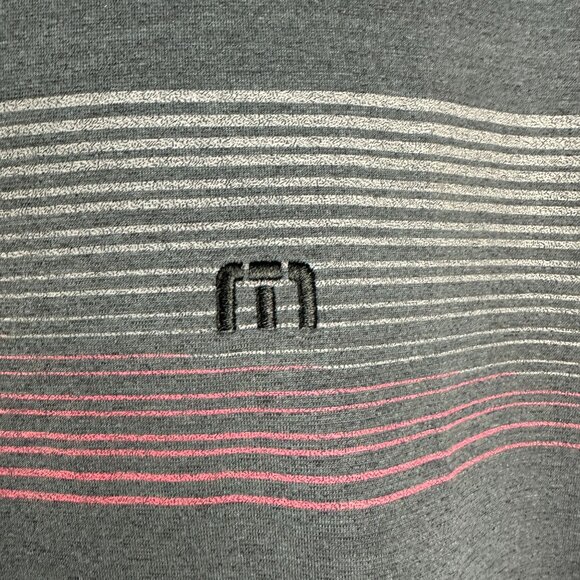 Travis Mathew Mens Polo Shirt  Size Large Gray With Pink & White Stripes - Picture 7 of 10
